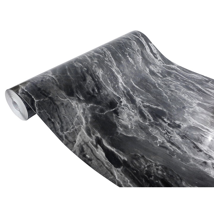 Autocolant pentru dulap de haine sub forma de sticker, 45 x 240 cm, DecoMeister®, Model Marmura Argintie, D047-045-0240S