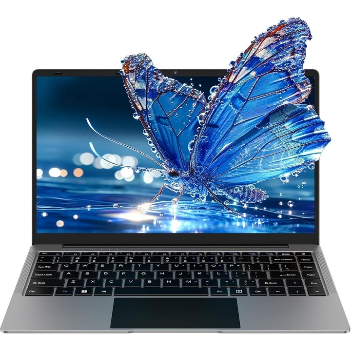 Лаптоп PC 14" Win 11 Notebook 256 GB ROM Поддържа SSD разширение 1TB 8GB RAM 2.4G+5G WiFi 1080 FHD BT4.2 USB Mini HDMI с безжична мишка и стикери за румънска клавиатура - сив
