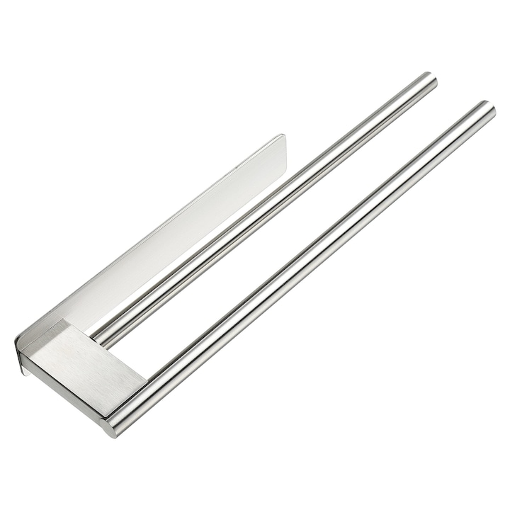 Suport pentru prosoape,2 brate, fara gaurire, autoadeziv, Otel inoxidabil,39 cm, Argintiu
