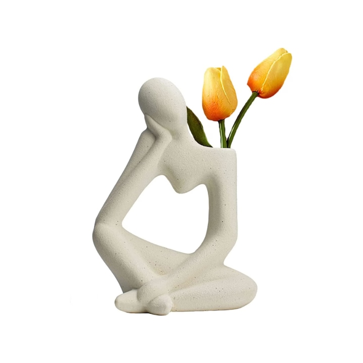 Декоративна ваза, за централна част, сватба, маса, Керамика, Бяла