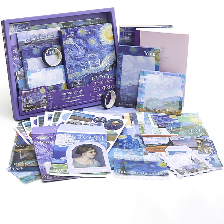 Kit Pentru Album Foto, DIY, Starry Noapte Pictura in Ulei, Scrapbooking, 116 Accesorii, A6, Violet
