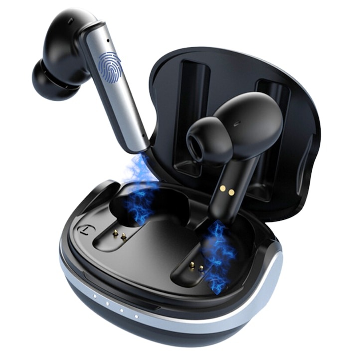 Casti Wireless, Bluetooth 5.3, Display LED, 4 microfoane, Negru