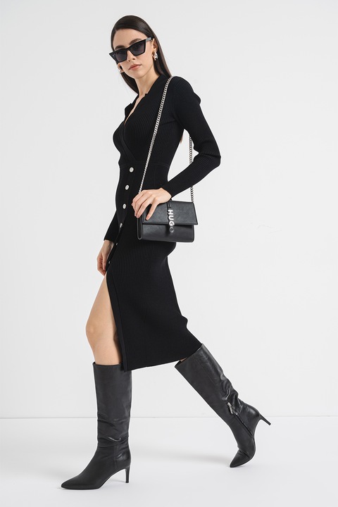 Pinko, Rochie striata cu slit lateral, Negru