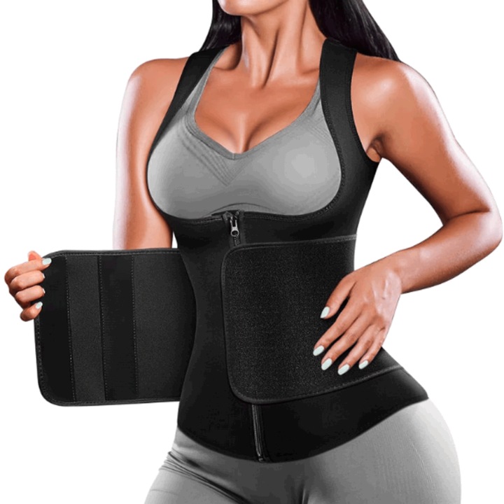 Vesta din neopren, pentru slabit, efect de sauna, ajustabil, Cimkiz, negru, Marimea 3XL, 3UCV