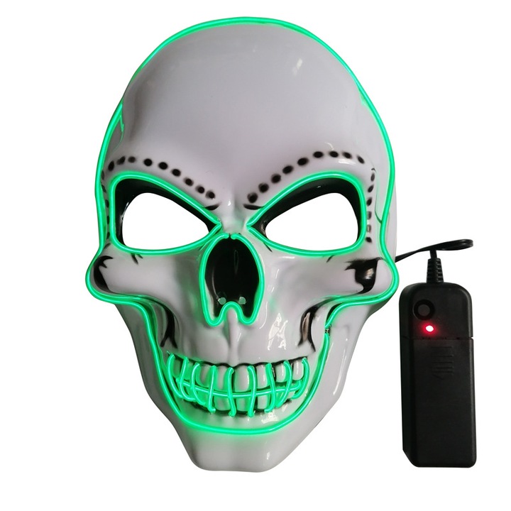 Masca Halloween, Craniu cu iluminare LED, verde/alb, PVC