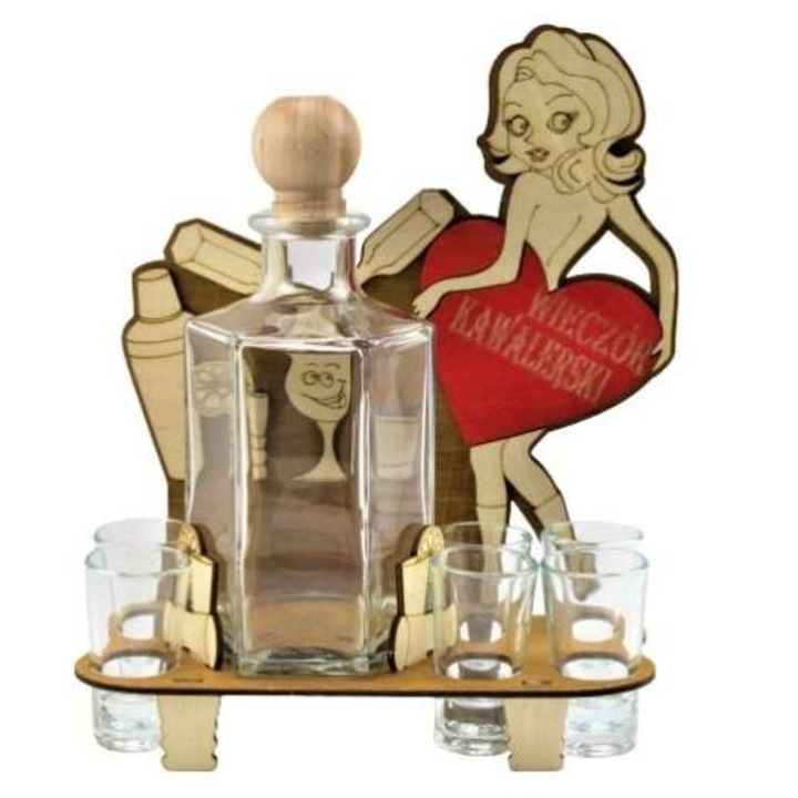 Гарафа 0,5 л с 6 чаши, Anapol, поставка от дървен материал, танцуваща фигура, бейка