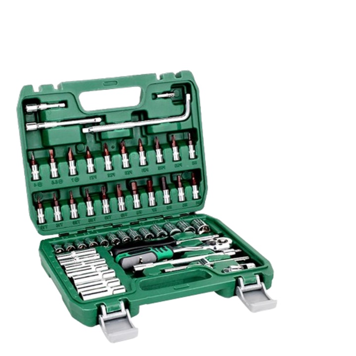 Set de unelte auto 54 piese, cutie portabila pentru reparatii si intretinere auto