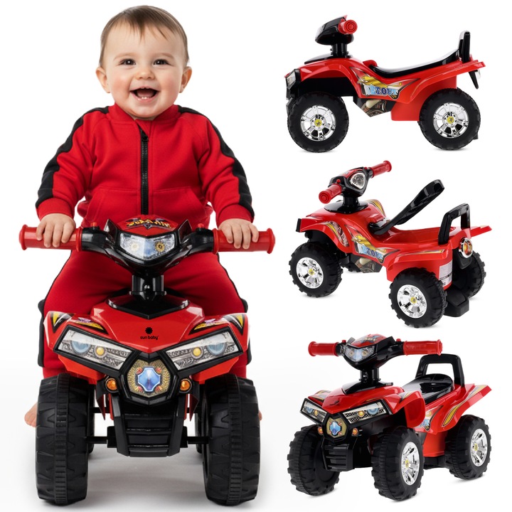 Quad Electric Pentru Copii, Sun Baby, 12 Luni+, Rosu, Calitate Ridicata A Constructiei, Durata Lunga De Viata