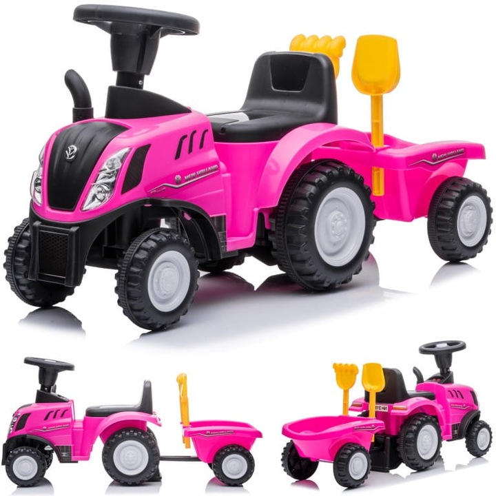 Masinuta de impins, SunBaby, New Holland, tractor cu remorca, 12 luni +, Roz