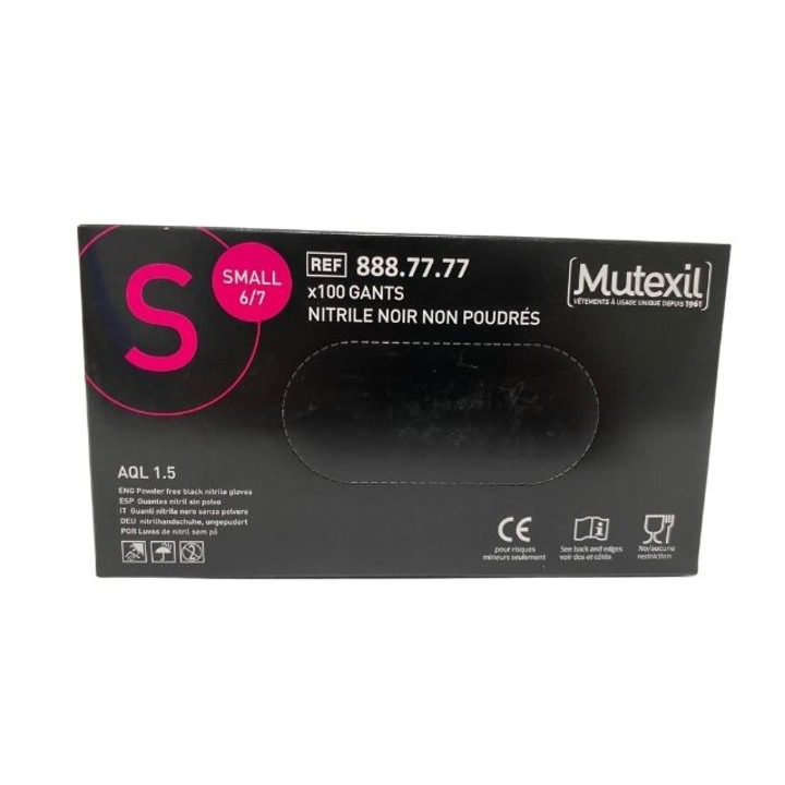 Mutexil fekete nitril kesztyű, S méret, 100 db egy dobozban