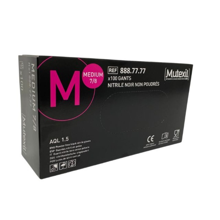 Nitril kesztyű Mutexil, M-es méret, Fekete, 100 db. egy dobozban