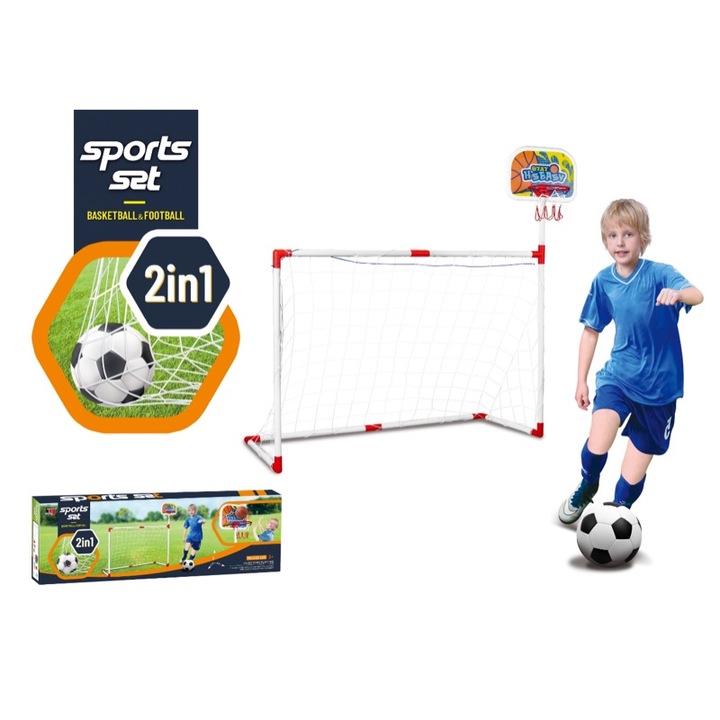 2 az 1-ben sportközpont gyerekeknek, kosárlabda és foci, beltéri és kültéri, fehér