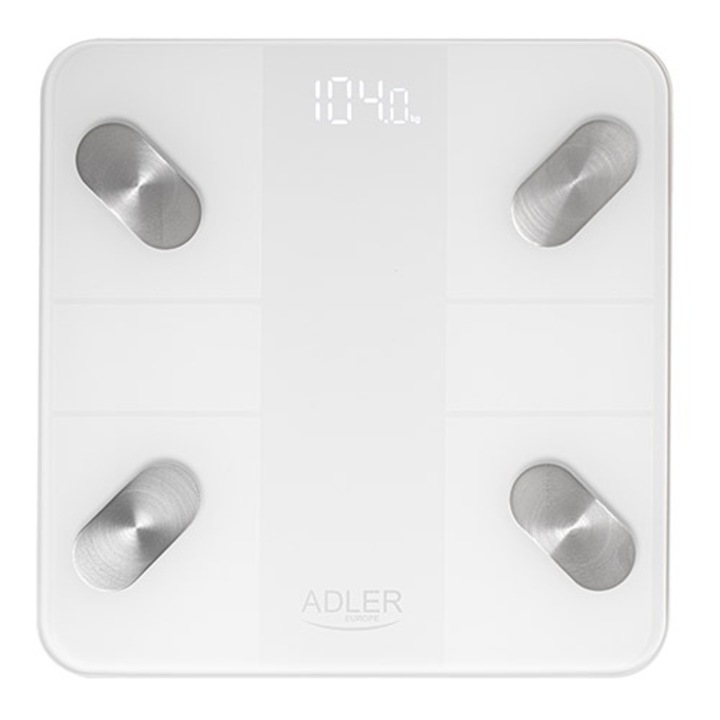 Кантар Adler AD 8186, SMART Tuya, До 180 кг, LED дисплей, 3 x ААА, Бял