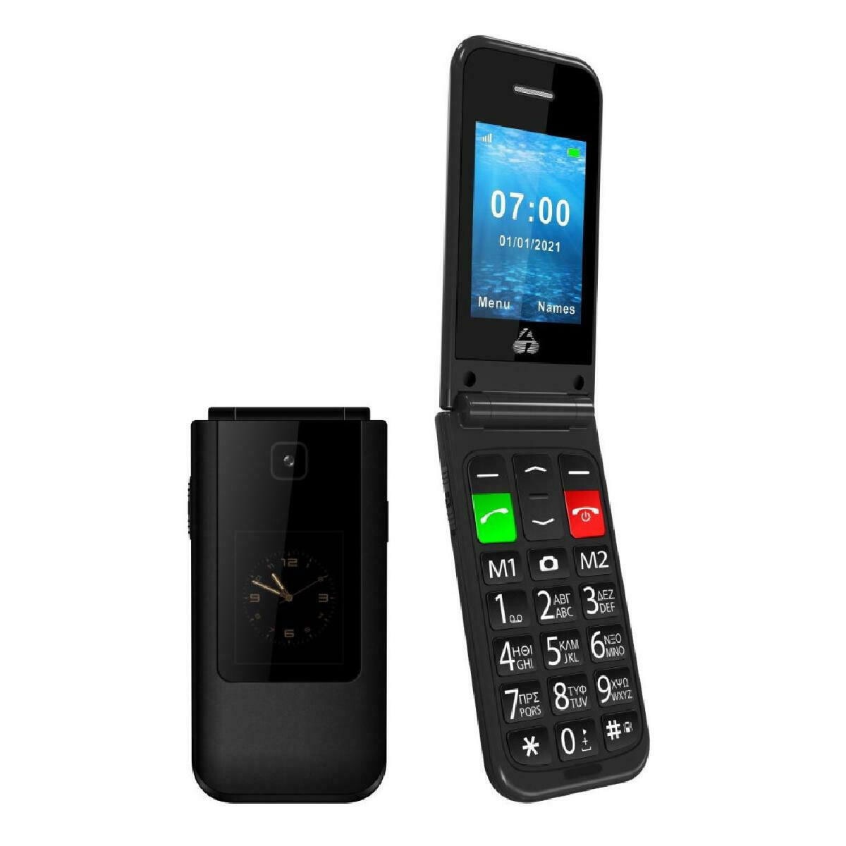 Telefon mobil Powertech Sentry Dual II PTM-23, cu ecran dublu, Apel SOS, Lanterna, cu meniu in limba Greaca, Negru