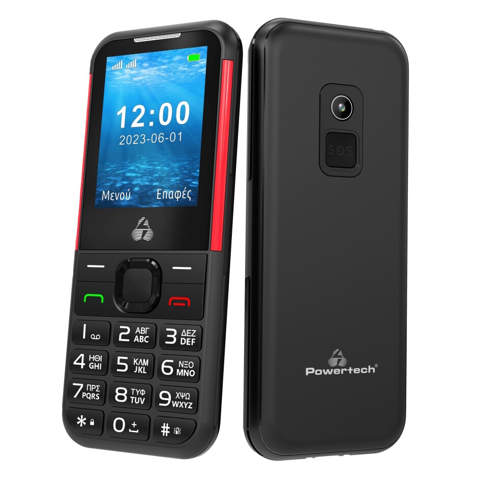 Telefon mobil Powertech PTM-33 cu meniu in limba Greaca, Ecran 2, 4”, Negru
