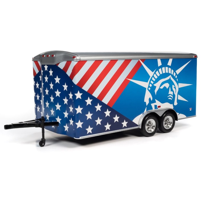 Utánfutó modell – Zárt pótkocsi Patriotic USA Car Platform – 1:18 Auto World
