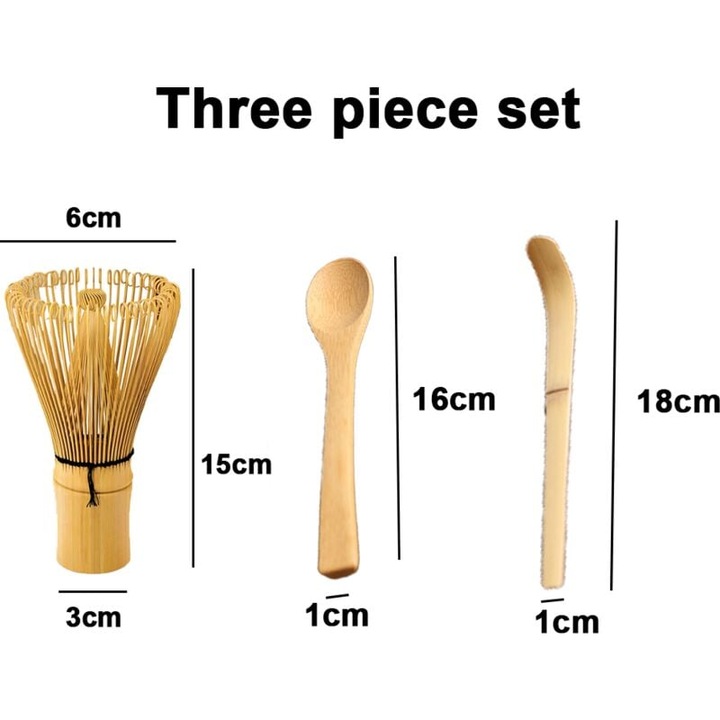 Set accesorii ceai matcha, bambus, masura si lingura, 3 piese