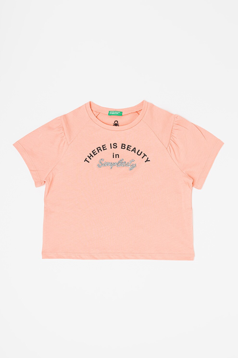 United Colors of Benetton, Tricou din bumbac cu imprimeu text, Roz deschis, 130 CM