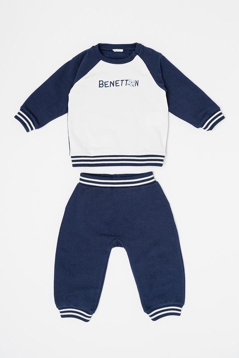 United Colors of Benetton, Спортен екип с лого, Бял/Тъмносин, 62 CM