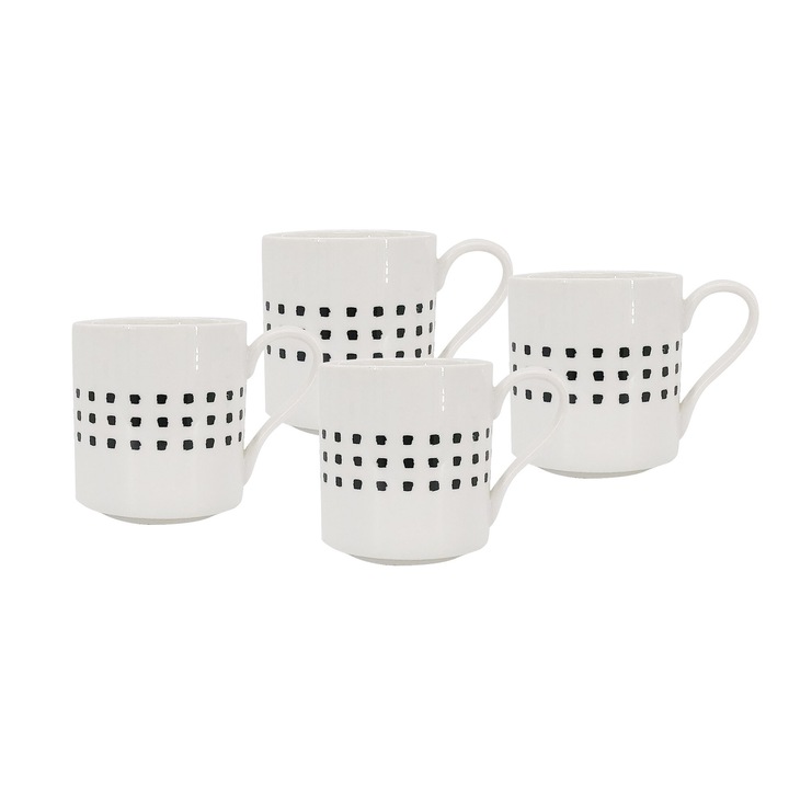 Set 4 cani Grafico by inspire, portelan, alb/negru, 350ml, 9.5x8.5cm