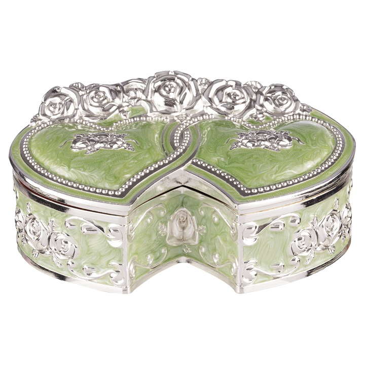 Cutie bijuterii argintie doua inimi