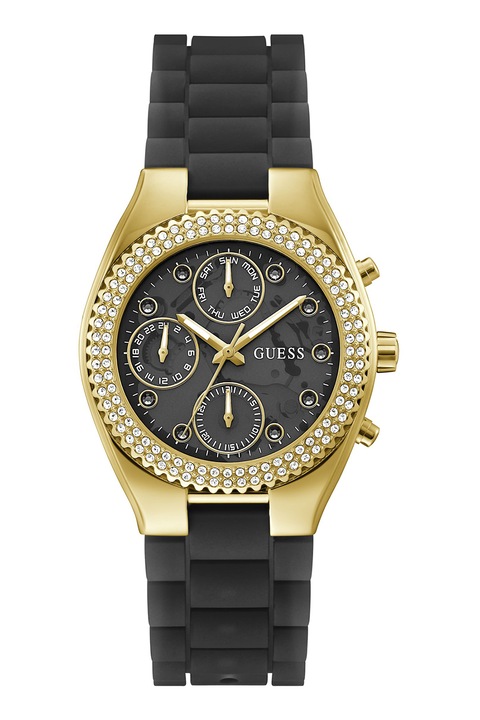 Guess, Jelly analóg karóra szilikonszíjjal, Aranyszín, Koptatott fekete