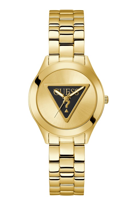 GUESS, Logós kerek karóra fémszíjjal, Aranyszín