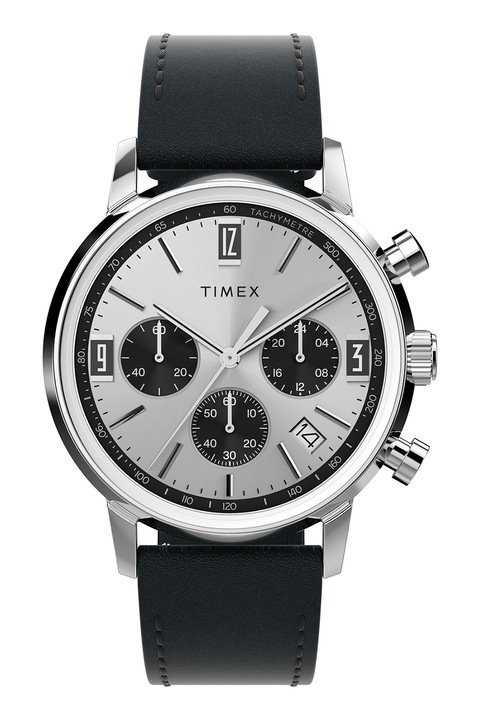 Timex, Часовник Marlin с кожена каишка и хронограф, 40MM, Черен