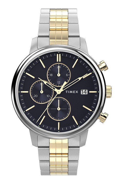 Timex, Двуцветен часовник Chicago с хронограф, 45ММ, Сребрист, Златист