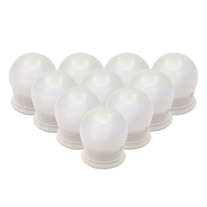 Beépítés 10 Shopiens LED izzóval a tükörhöz, 3 fokozatú világítás, ideális kozmetikumokhoz, tapadókorongos rögzítés, USB tápegység