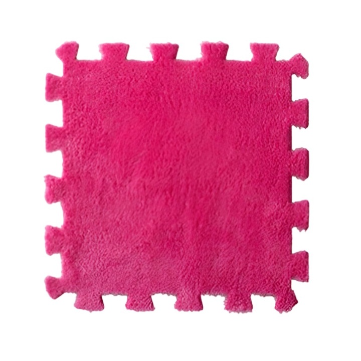 Set 10 piese covor tip puzzle, spuma eva, pufos, 30 x 30 x 1 cm, Roz