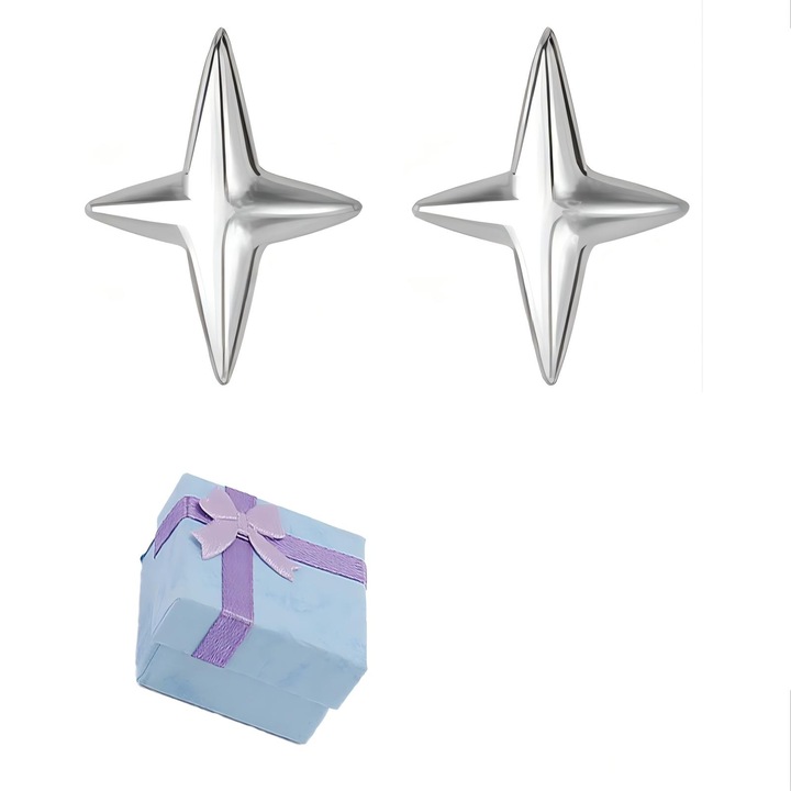 Cercei dama, JUDASTAR, stea, argint 925, hipoalergenici, 7x6mm