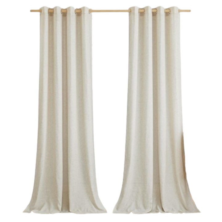 Perdele cu inele metalice, PONY DANCE, 140 x 220 cm, Semi transparente, cu in si poliester, perfecte pentru ferestre dormitor/ living, Set 2 bucati, Alb natural