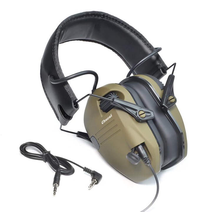 Chucai Hallásvédő fültok, zajcsökkentő 23db, összecsukható, zöld, audio jack