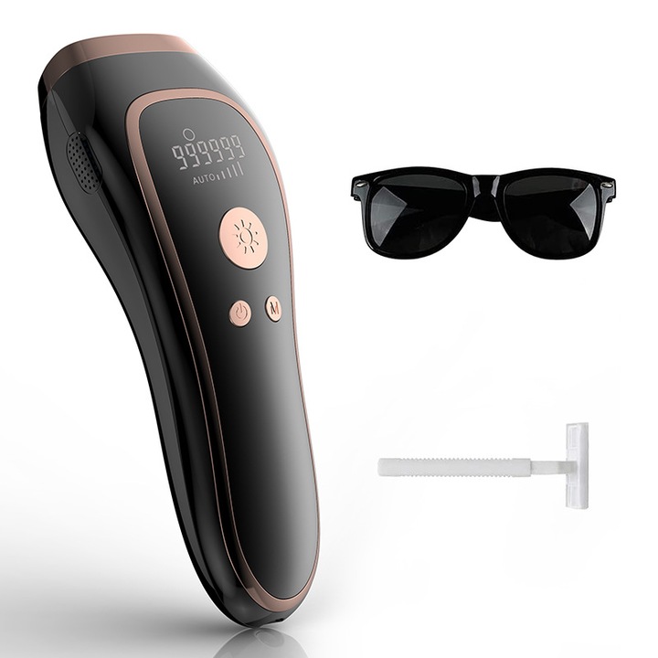 CENYEDA Epilator cu laser IPL Black Gold, 999.900 flashuri, 5 niveluri de intensitate, pentru depilare durabila si fara durere