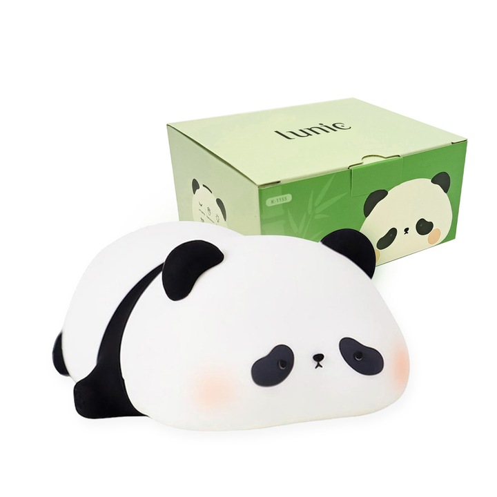 Lampa de veghe portabila Panda, Silicon moale, Lumina ambientala, 3 moduri de iluminare, Autonomie 6 ore, Temporizator veghe