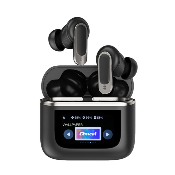 Безжични слушалки In-ear, Chucai, шумопотискане, сензорен екран, 32 часа възпроизвеждане, IPX5, черни