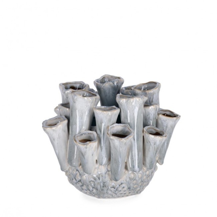 Set 2 vaze flori ceramica albastra Iku 19.5x15 cm