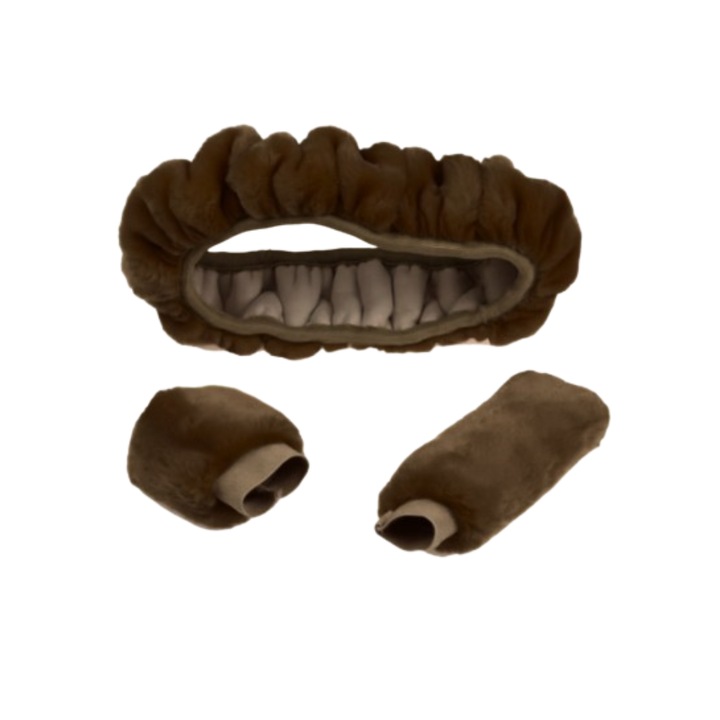 Set de 3 huse de protectie pentru volan, schimbator si frana de mana, Moale si calduros, Maro