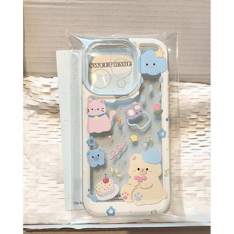 Husa telefon, Summer Bear, relief tridimensional, TPU, transparent, antisoc, pentru iPhone 13