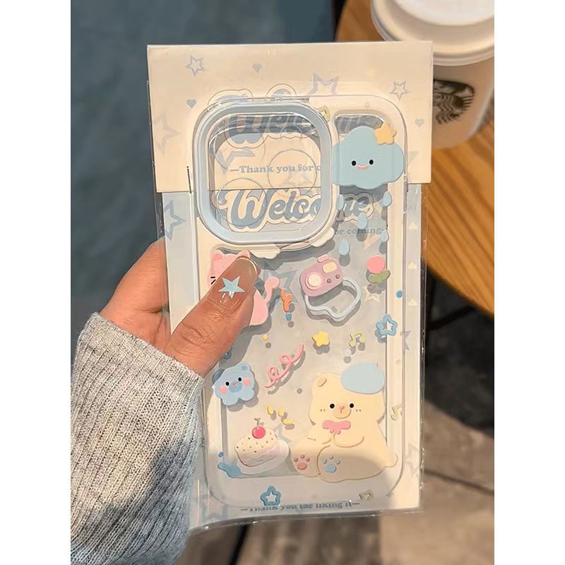 Husa telefon, Summer Bear, relief tridimensional, TPU, transparent, antisoc, pentru iPhone 13