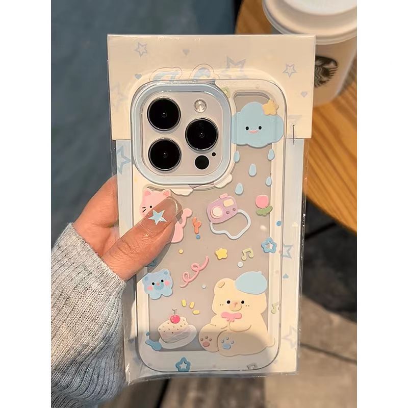Husa telefon, Summer Bear, relief tridimensional, TPU, transparent, antisoc, pentru iPhone 13