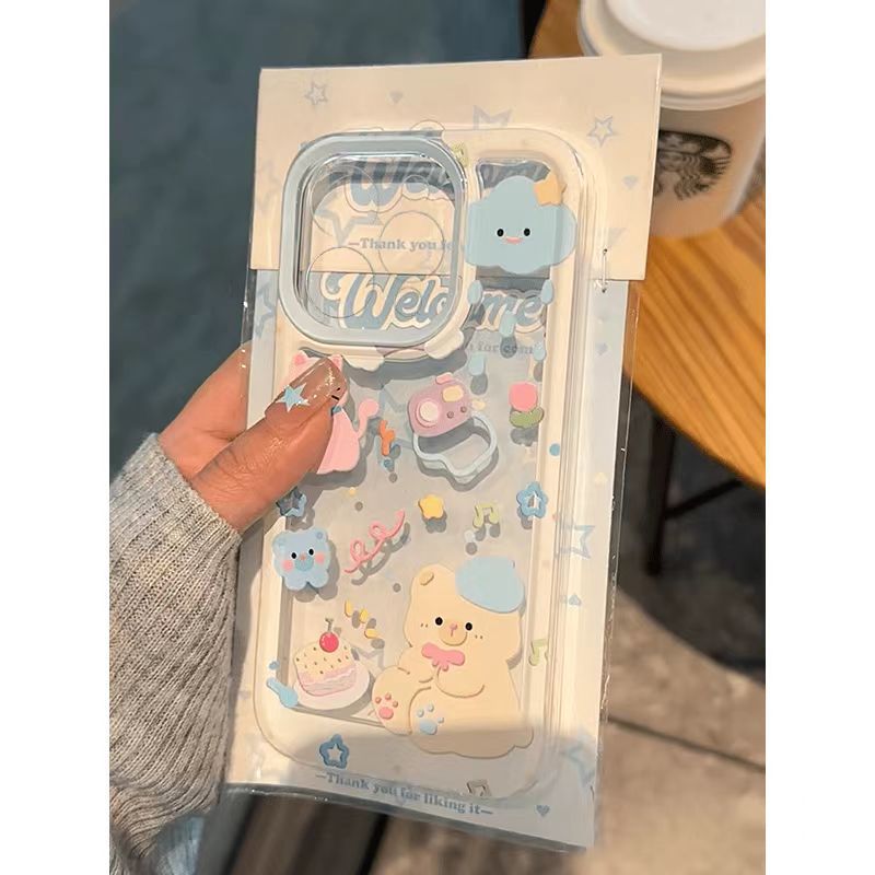 Husa telefon, Summer Bear, relief tridimensional, TPU, transparent, antisoc, pentru iPhone 13