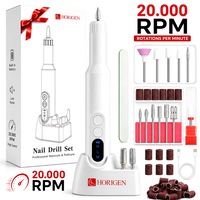 Freza De Unghii Portabila Manichiura - Pedichiura, Horigen® NailCraft Pro, 20000 RPM, 2 directii, Acumulator 1000 mAh, Design Ergonomic, Statie Incarcare, Plus Accesorii, Alb