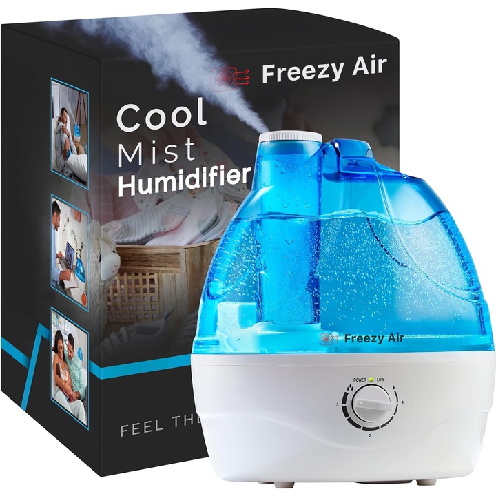 Freezy Air® VapoFresh Elite párásító, 2,2 literes tartály, 300 ml/h kapacitás, automatikus zárás, rendkívül csendes, gőzkapacitás-beállító gomb, kék