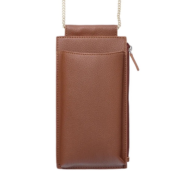 Huzat lánccal Nokia G210-hez, Elegance, Eco-bőr, Telefonhoz tökéletes, Kártya, Pénz, Optim Protection, Barna