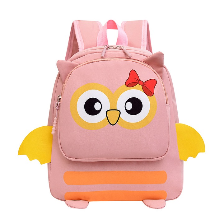 Водоустойчива раница за детска градина или училище, модел Бухал, ZY-3806, светло розова, 30 х 26 х 10 см