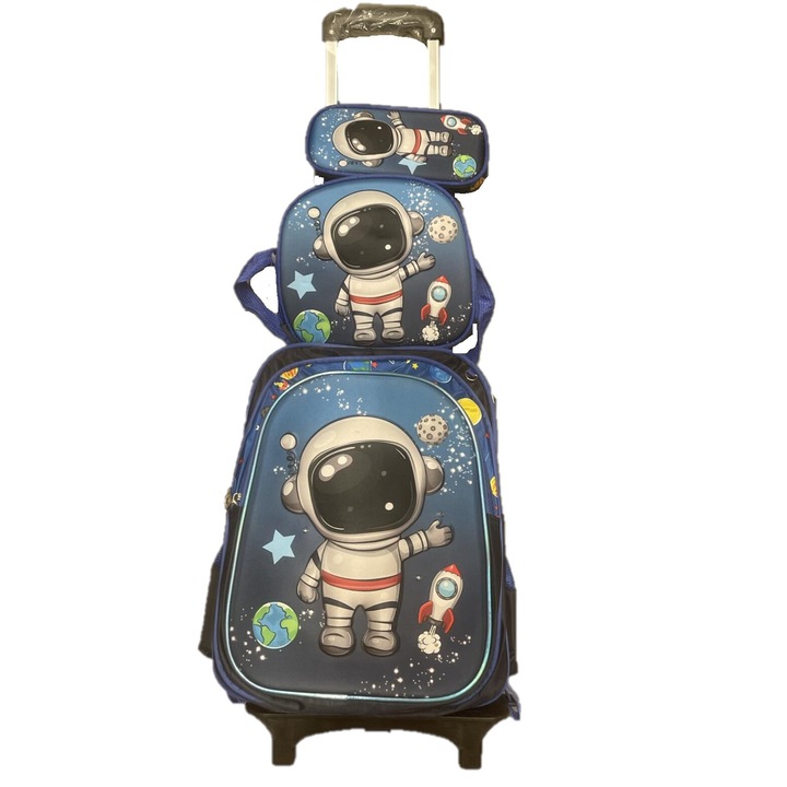 Set Ghiozdan, Geanta pentru Pranz si Penar, Albastru, Model Astronaut