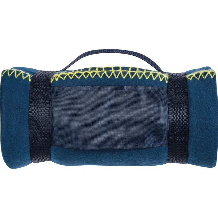 Patura de lana, Easy, Nashville cu curea albastru inchis, 180 x 120 cm