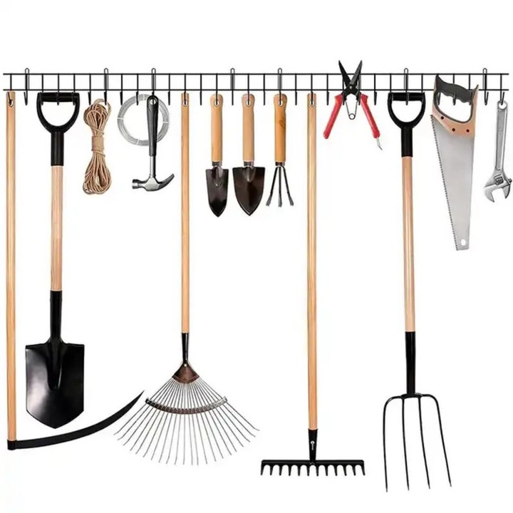 Suport unelte gradinarit Niks, set 4 bucati, negru, 40.5x11.5cm